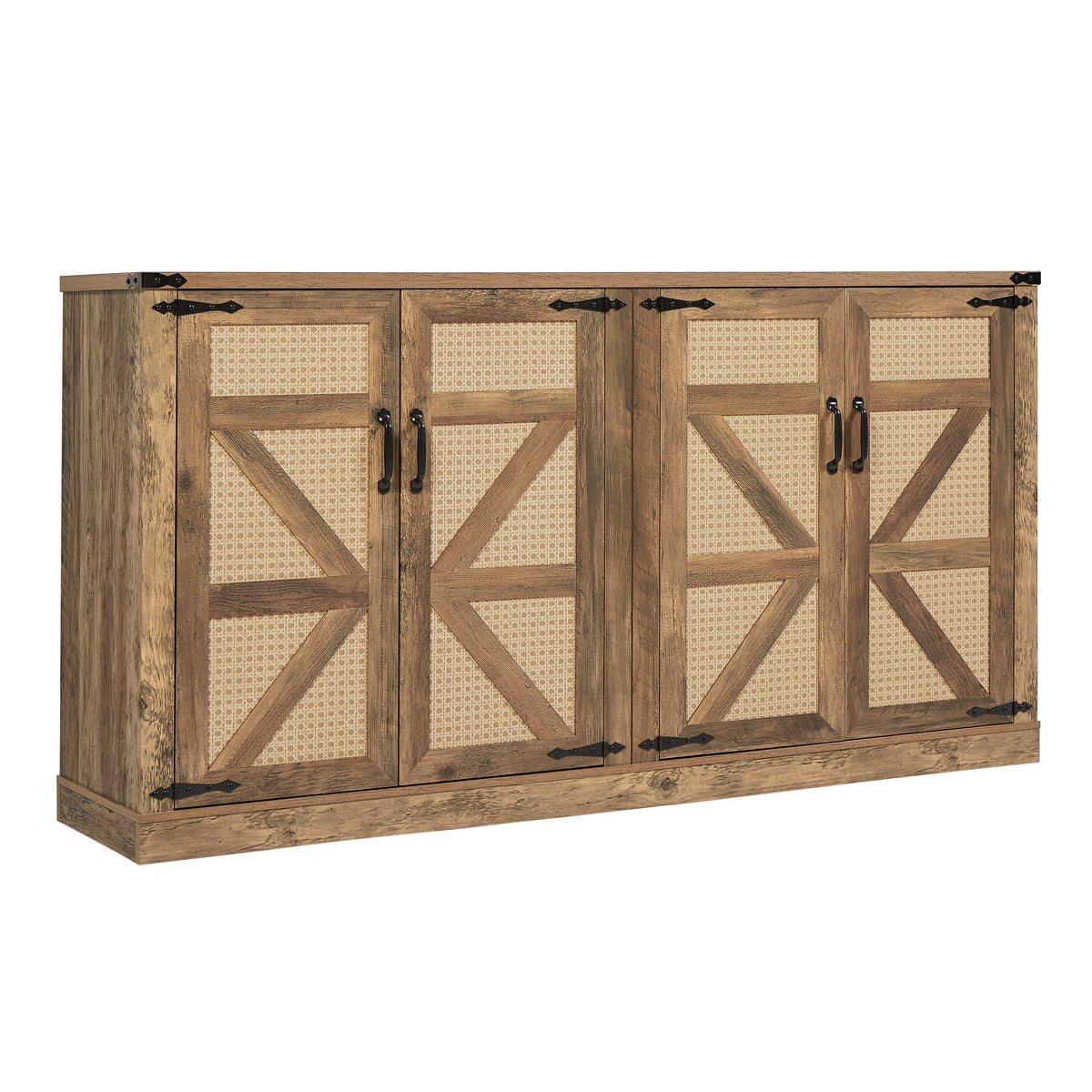 Rustic Oak Colour Faux Rattan Sideboard