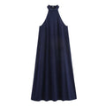 High neck denim dress