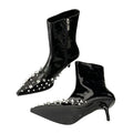 Chain Rivet Zipper Kitten Heel Boots