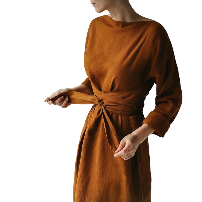 Cotton and Linen Long Wrap Dress