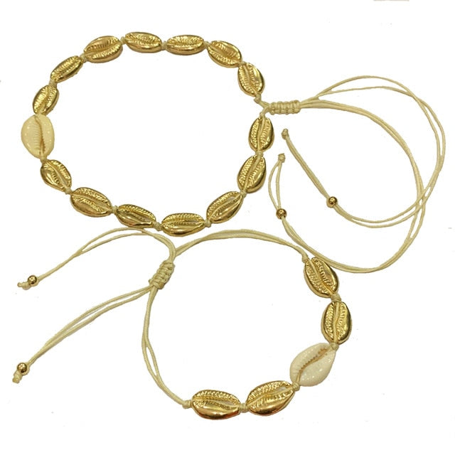 Natural Shell gold cowrie necklace bracelet set