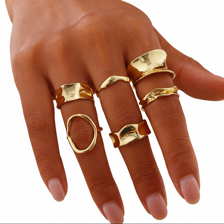 Irregular Hollow Folded Metal Cuff Rings
