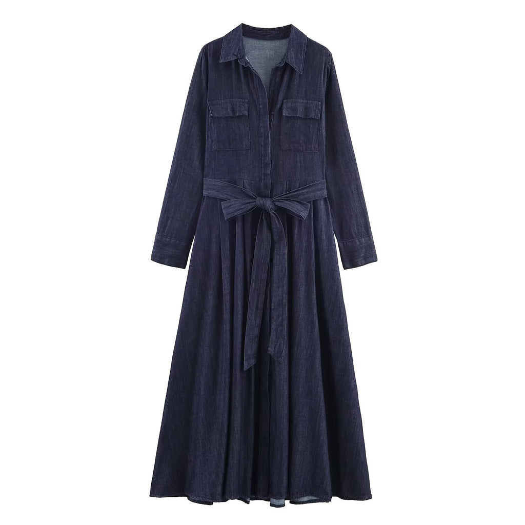 Denim A-line Belted Dress