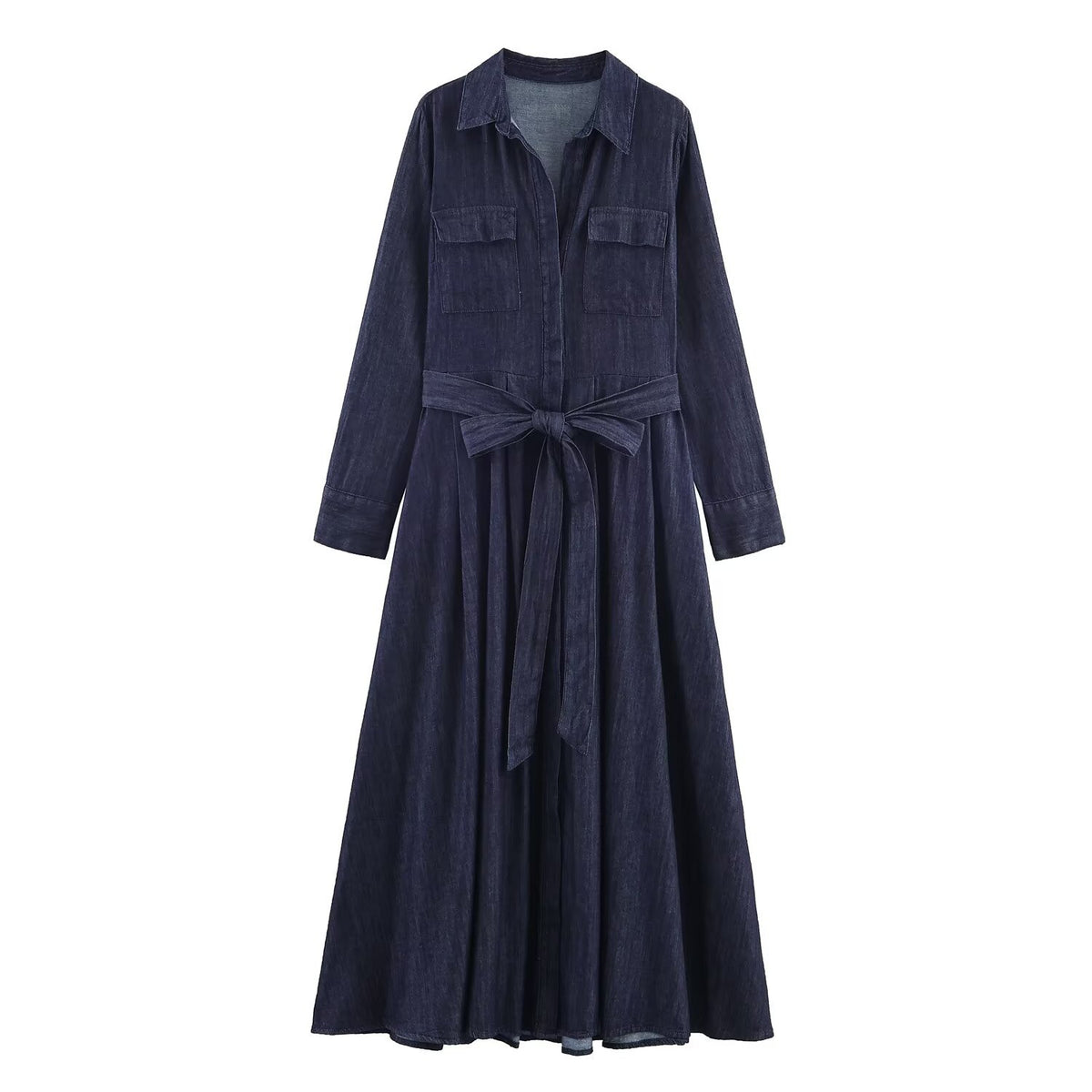 Denim A-line Belted Dress
