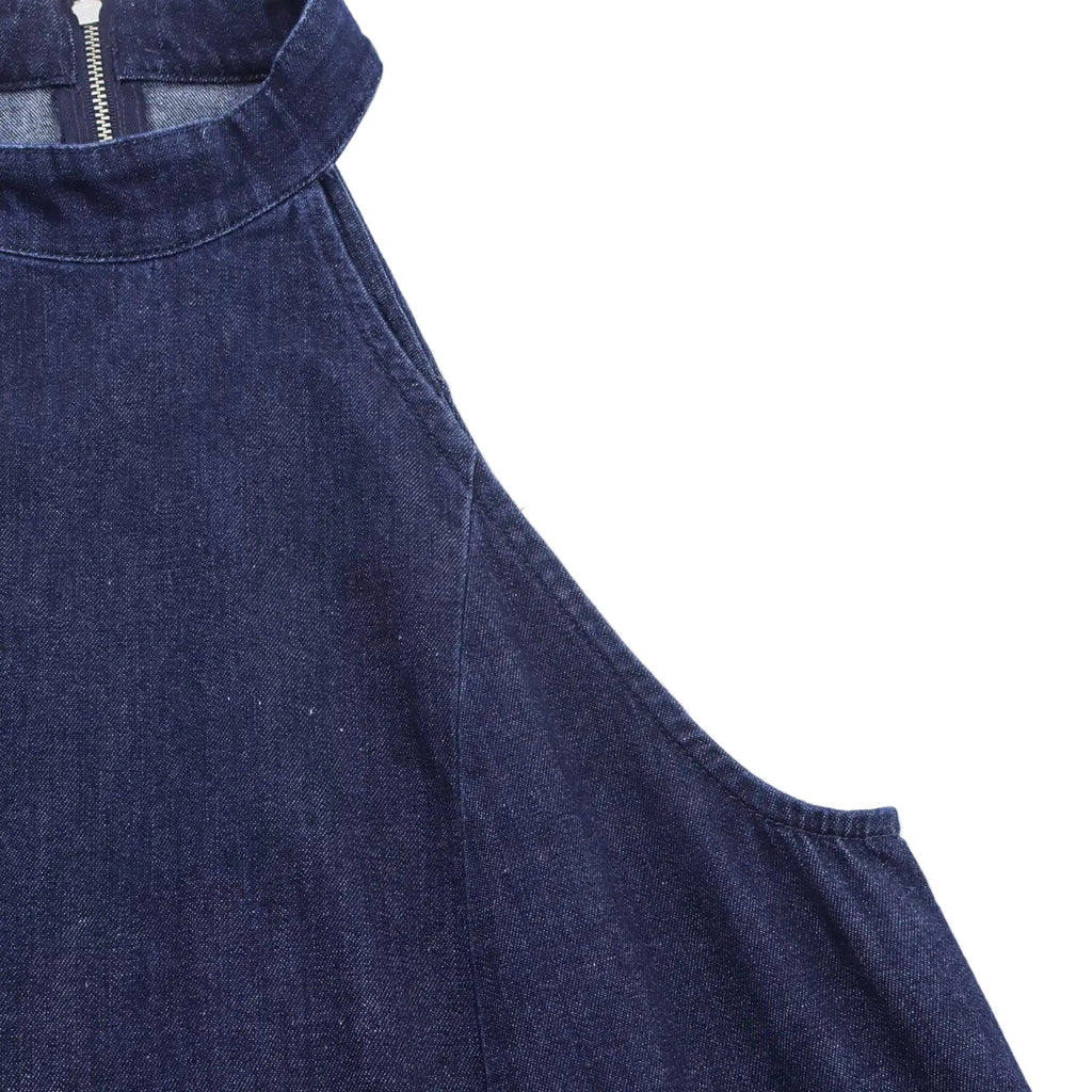 High Neck Denim Midi Dress