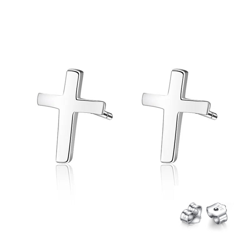 S925 Sterling Silver Smooth Cross Earrings