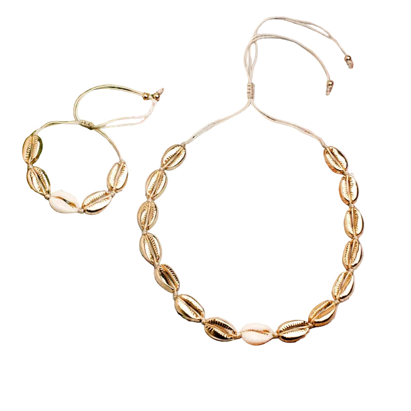 Shell Choker Necklace and Bracelet