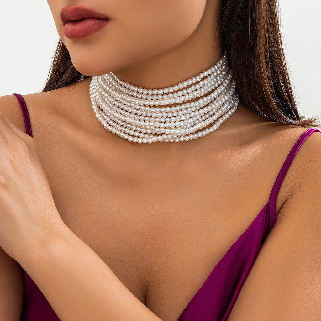 Multilayer Imitation Pearl Chunky Chocker