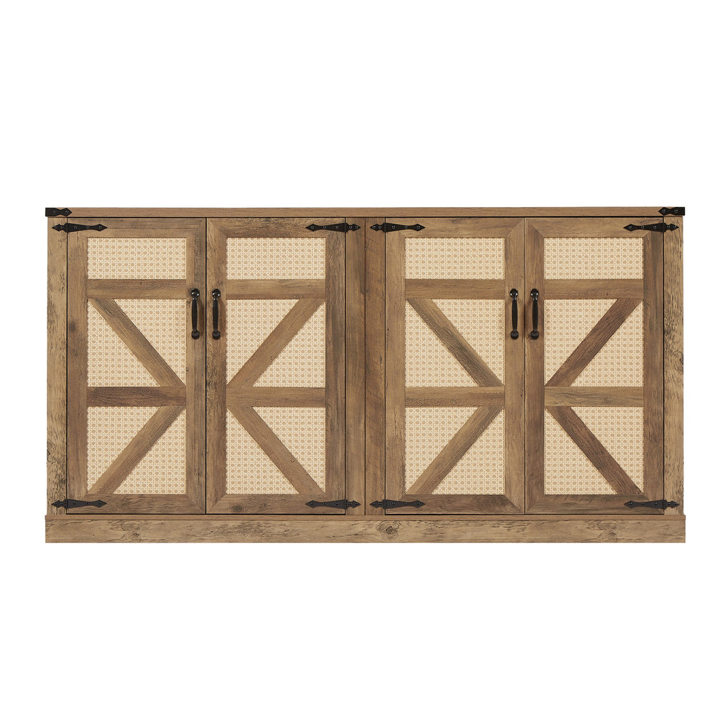Rustic Oak Colour Faux Rattan Sideboard
