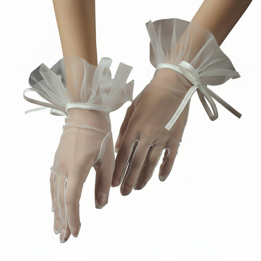 Bridal Wedding Mesh Bow Lace Gloves