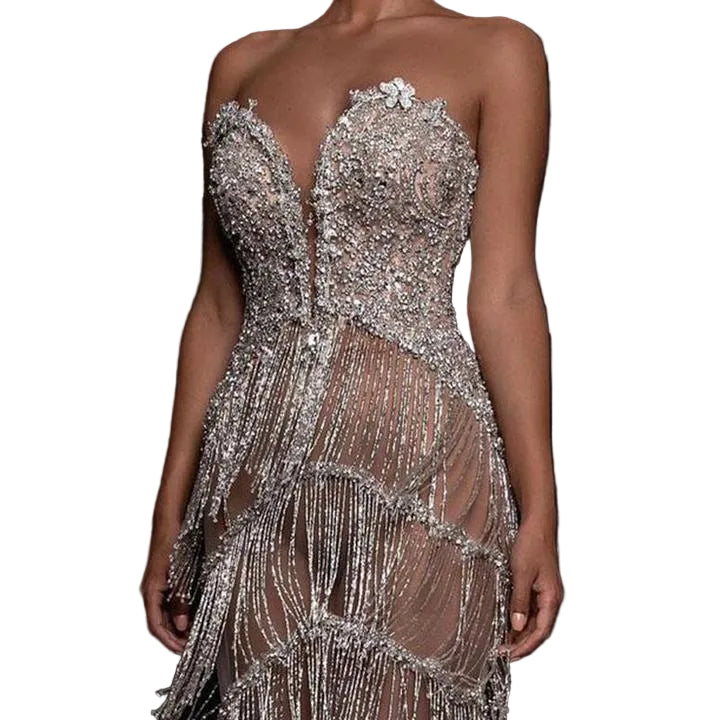 Embellished Sweetheart Midi Dress
