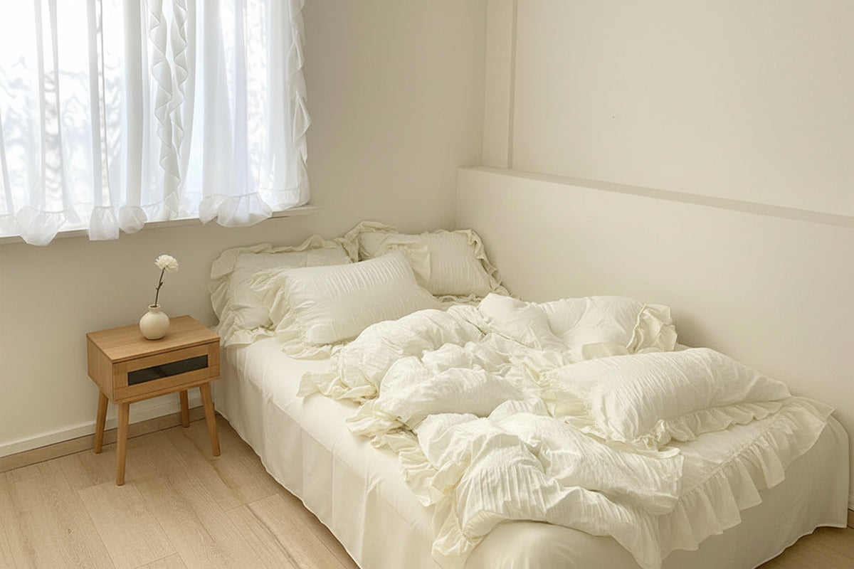 Cream Pleated Duvet Four-piece Set
