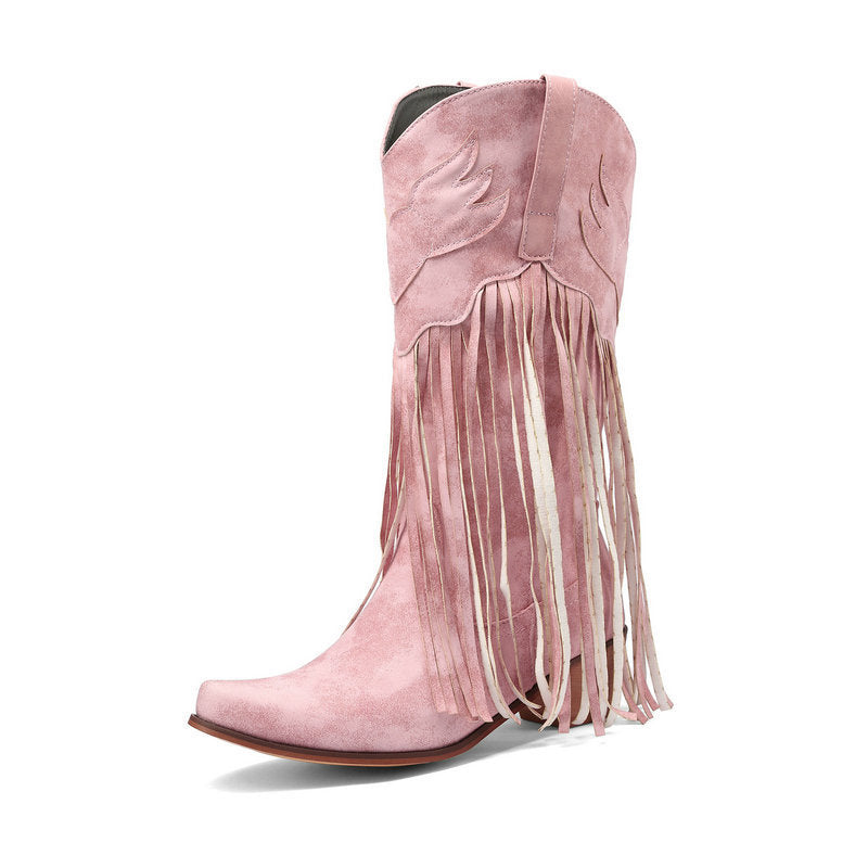 Retro Mid-Calf tassel cowboy boots