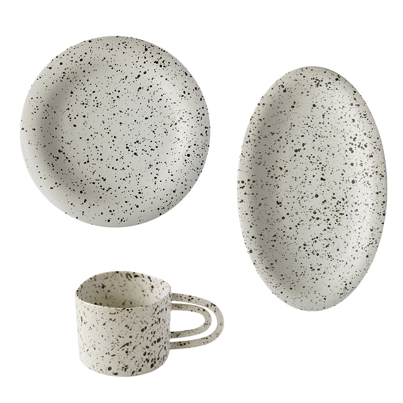 Splash Ink Disc Oval Plate Coffee Breakfast