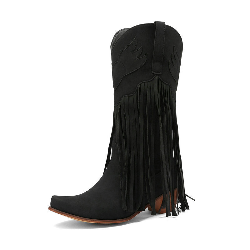 Retro Mid-Calf tassel cowboy boots