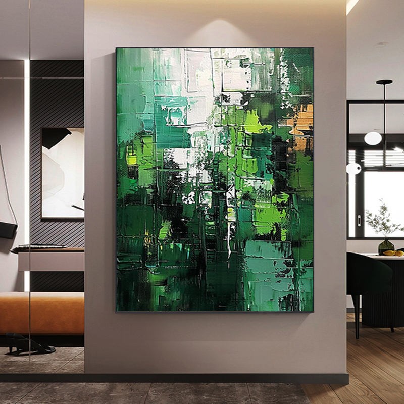 Green Landscape Abstract Handmade Painting Large Wall Art Green Minimalism Texture Hand Painted Painting Green Canvas Home Decor