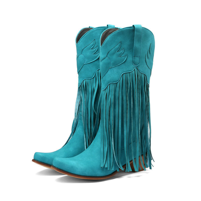 Retro Mid-Calf tassel cowboy boots