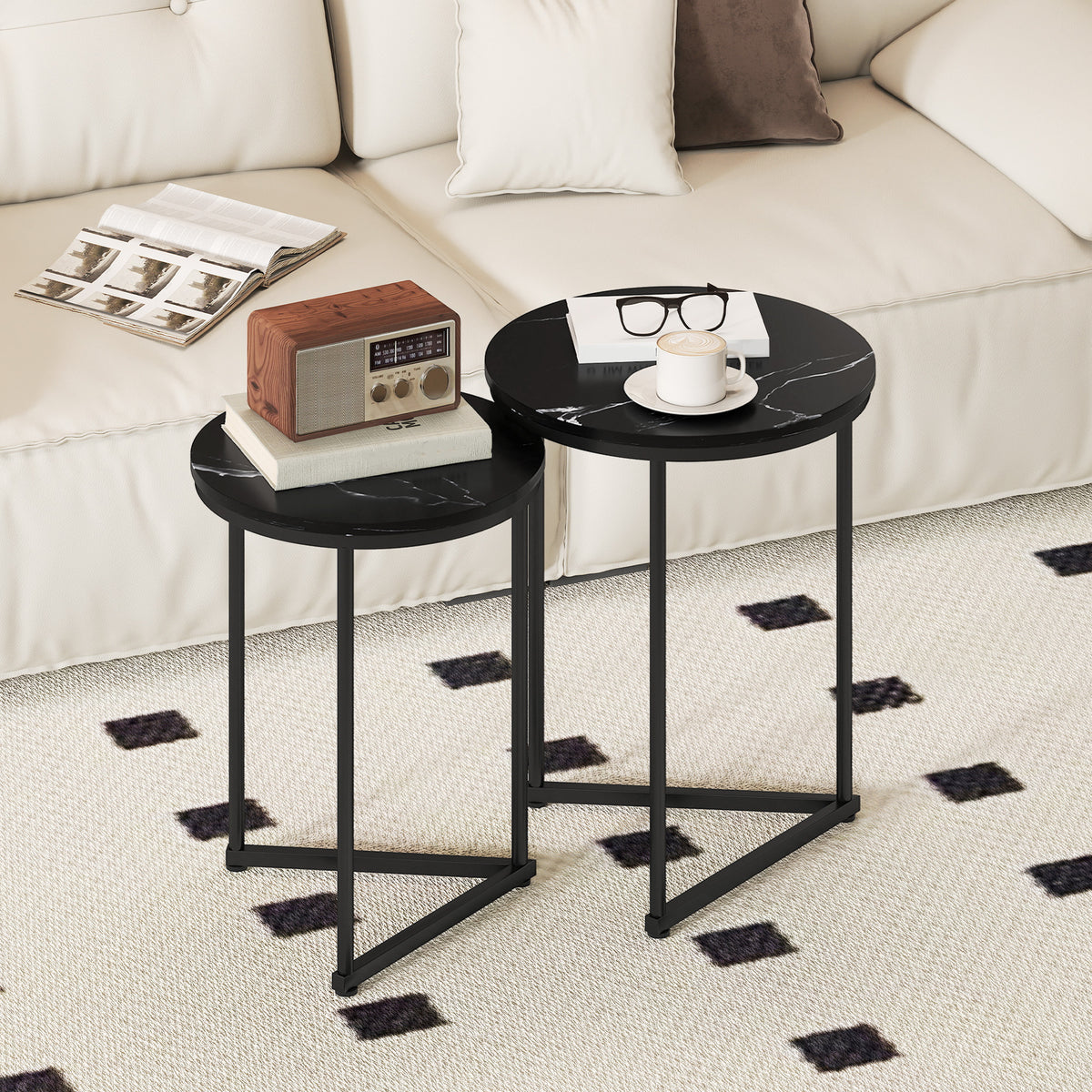 Set Of Two Marble-Effect Nest Of Tables