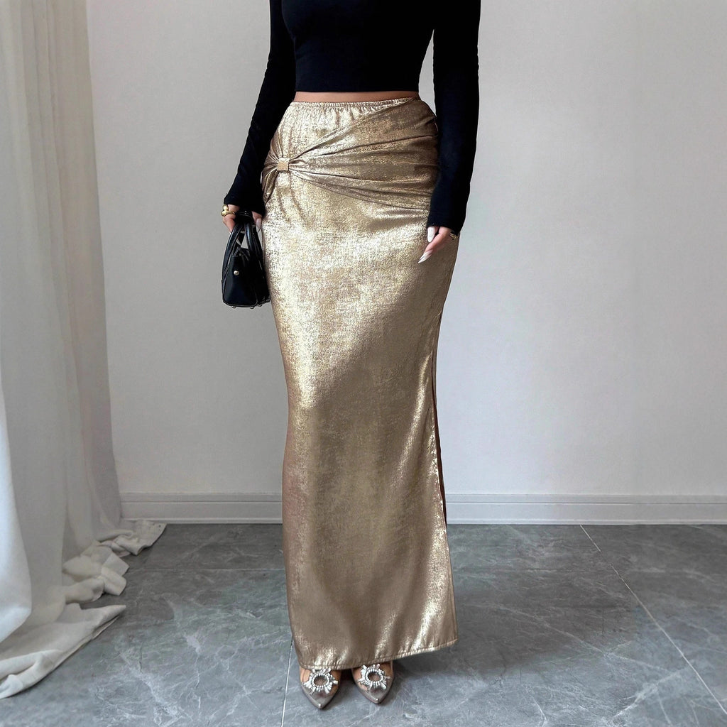 Women's Metal-Embellished Pleated Bodycon Skirt