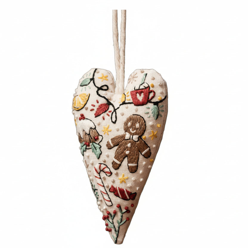 Heart-shaped Embroidery Christmas Decorative Pendant