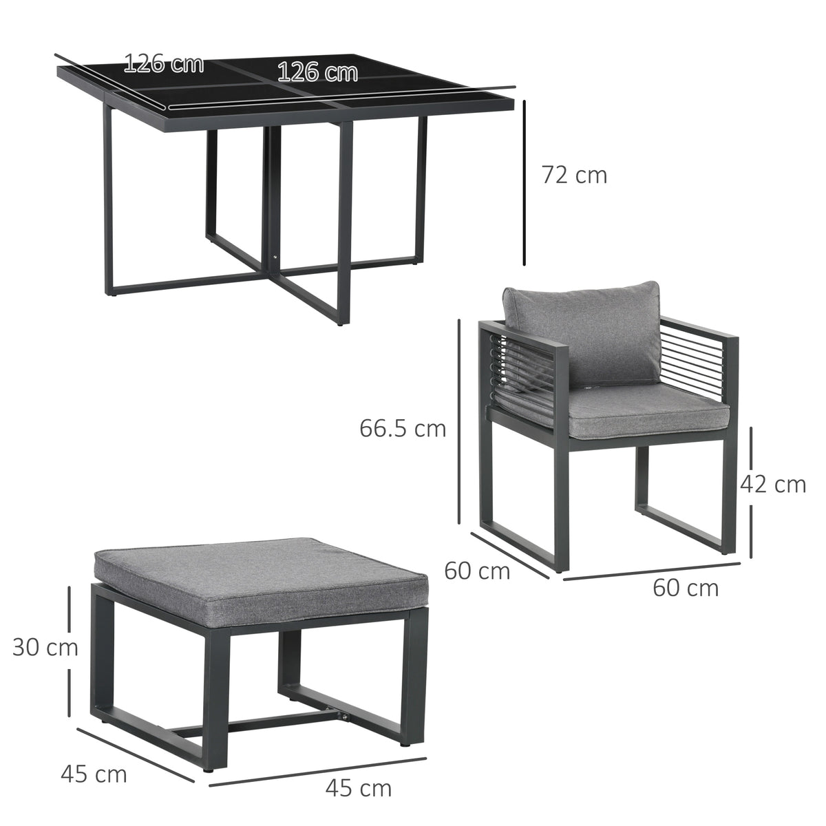 Nine-Piece Garden Set, With Glass-Top Table - Grey