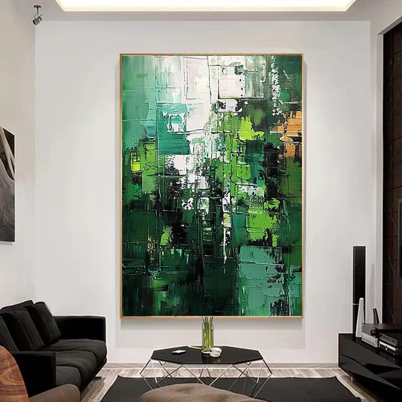 Green Landscape Abstract Handmade Painting Large Wall Art Green Minimalism Texture Hand Painted Painting Green Canvas Home Decor