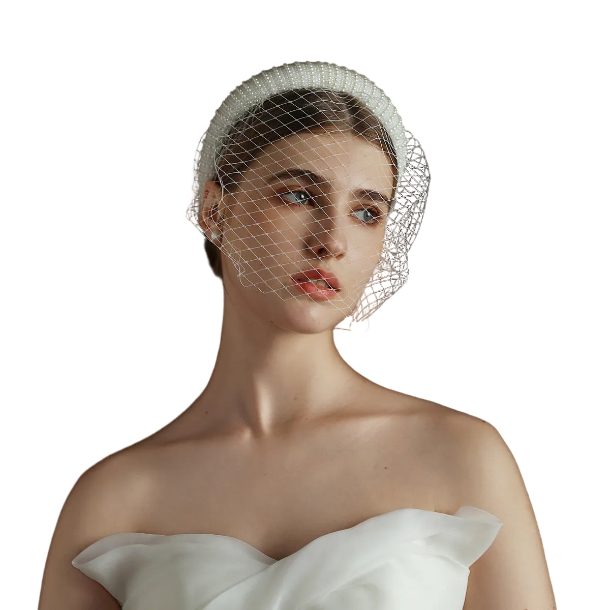 White Vintage Beaded Large Meshed Net Mesh Headband