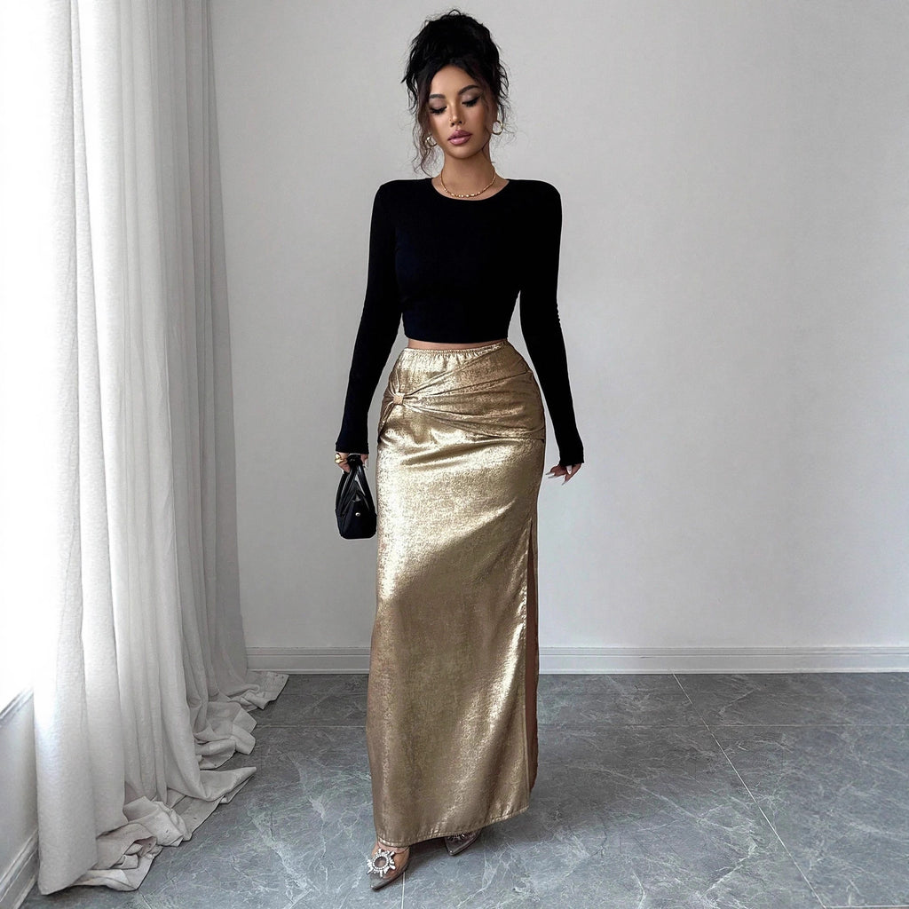 Women's Metal-Embellished Pleated Bodycon Skirt