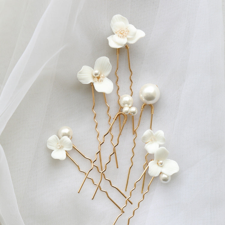 Ceramic Flower Pearl Hairpin
