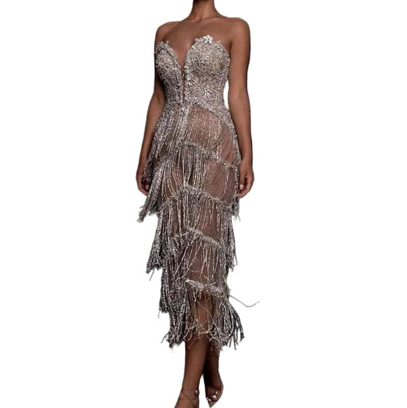 Embellished Sweetheart Midi Dress
