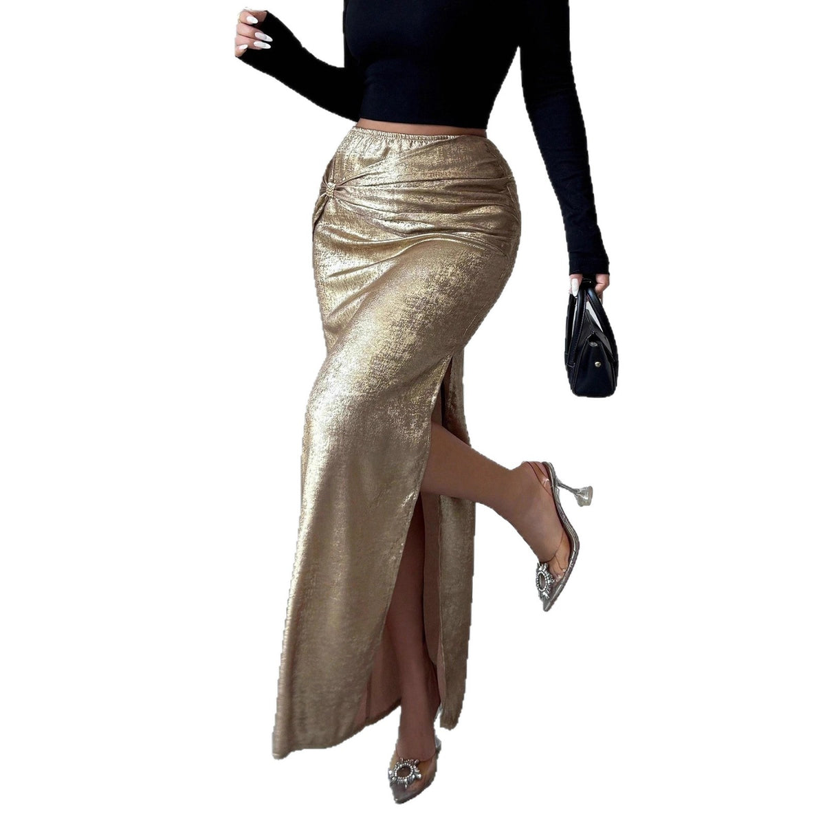 Women's Metal-Embellished Pleated Bodycon Skirt