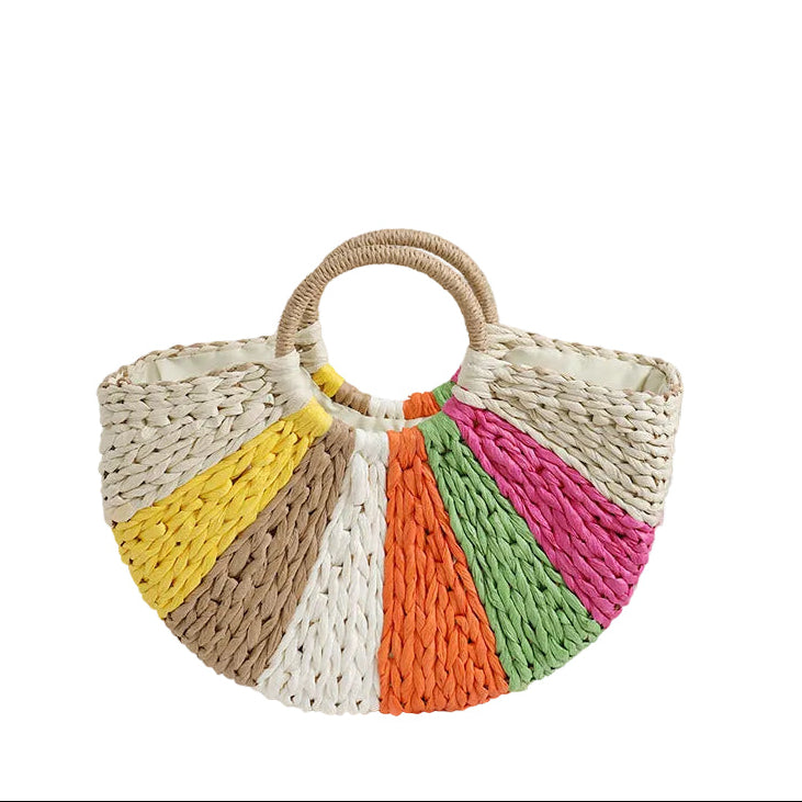 Beach Vacation Rainbow Straw Beach Bag