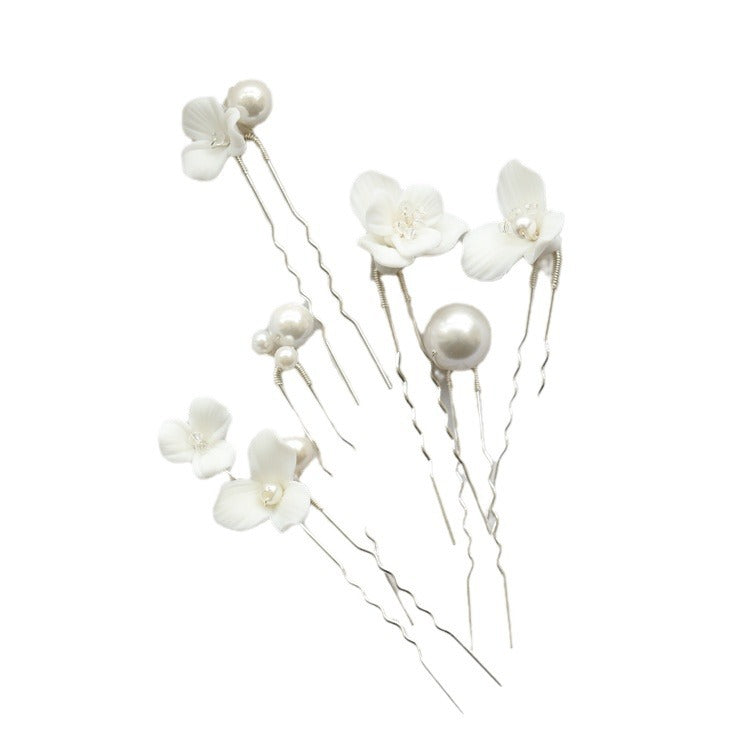 Ceramic Flower Pearl Hairpin