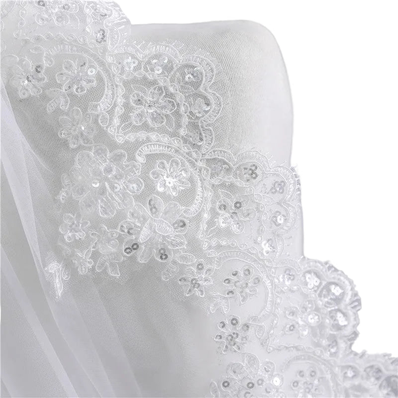Sequined Lace White Short Veil