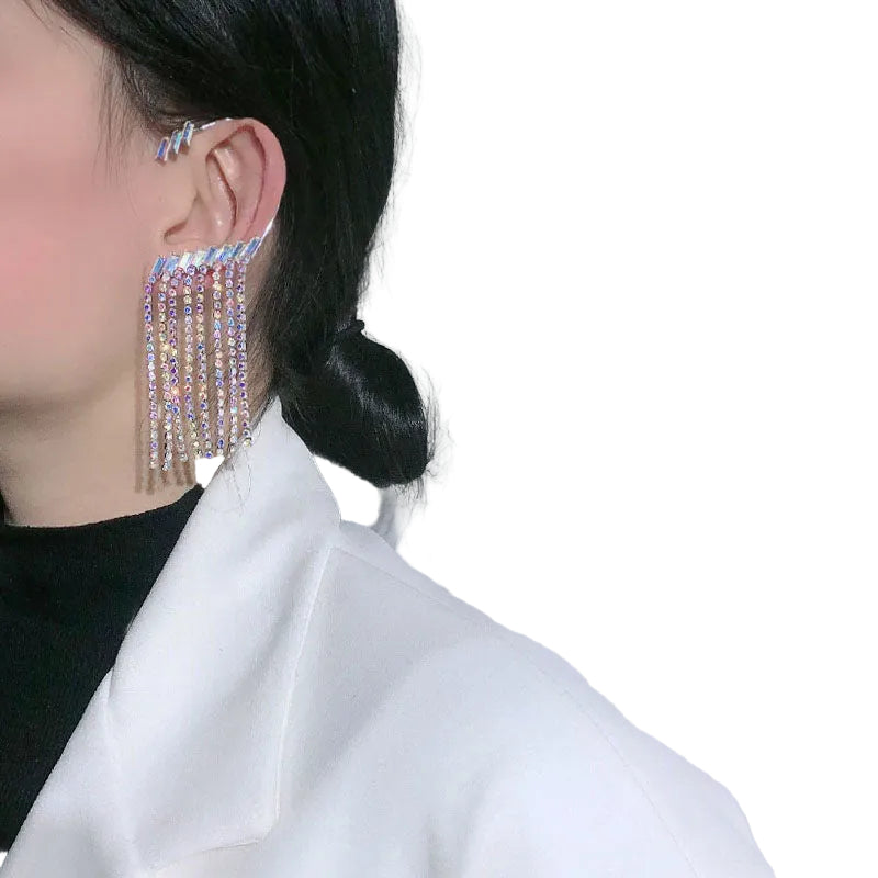 Rhinestone Tassel Cuff Earrings