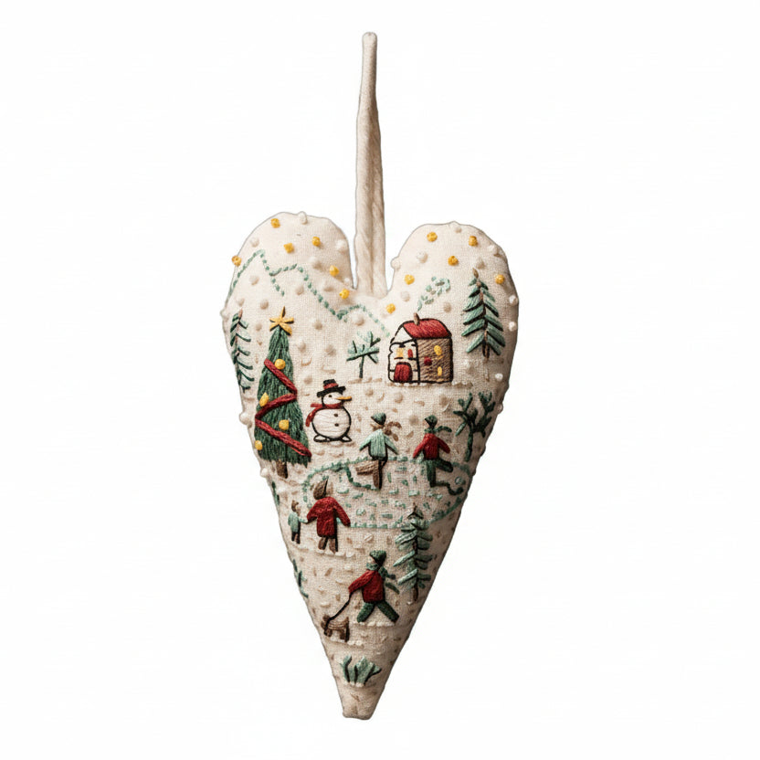 Heart-shaped Embroidery Christmas Decorative Pendant