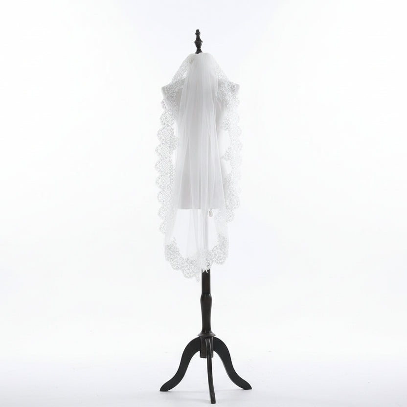 Sequined Lace White Short Veil