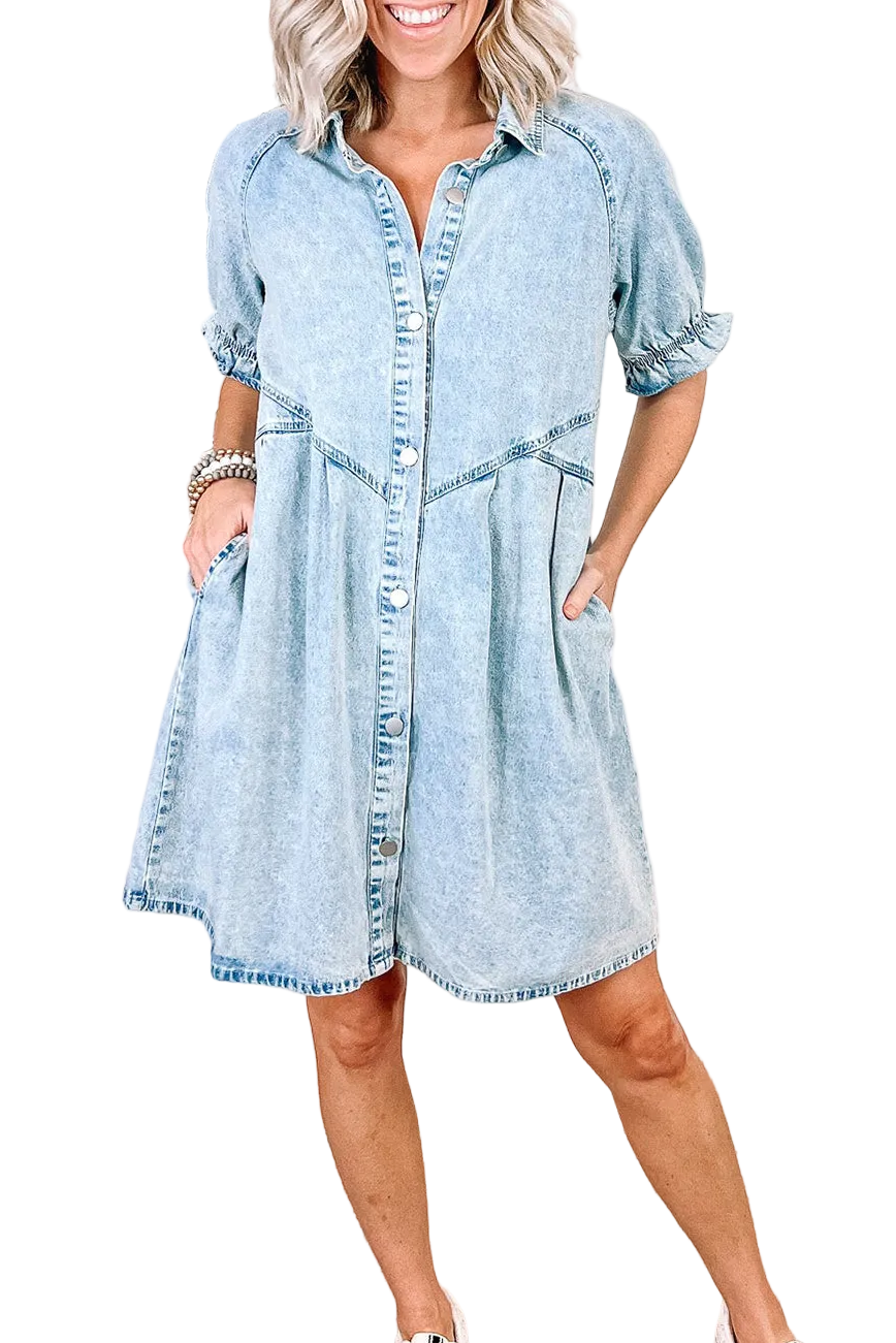 Ruffled Denim Shirt Dress