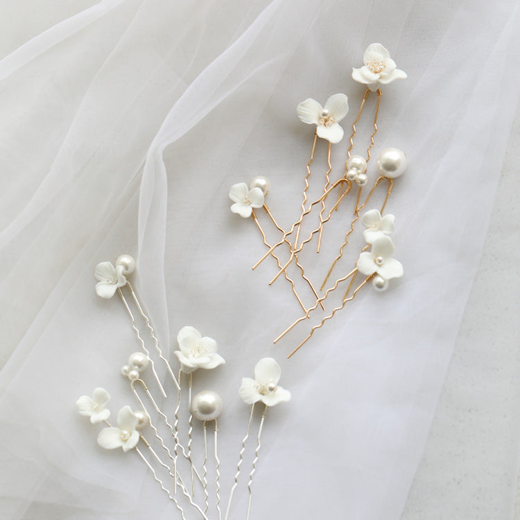 Ceramic Flower Pearl Hairpin