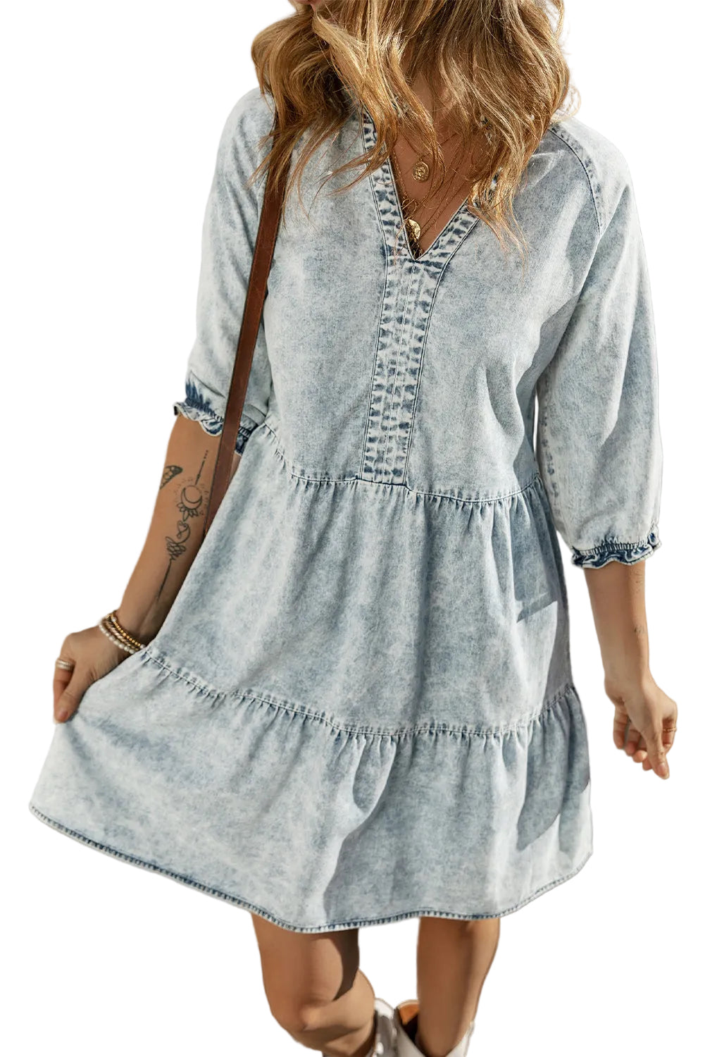 Acid Wash Flared Denim Dress